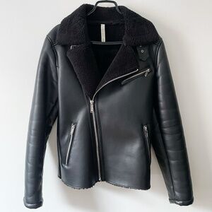 Zara Man Faux Leather Biker Jacket with Sherpa Lining